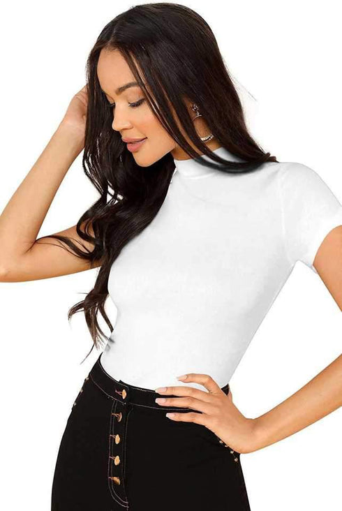 Women White Round Neck Half Sleeves T-Shirt